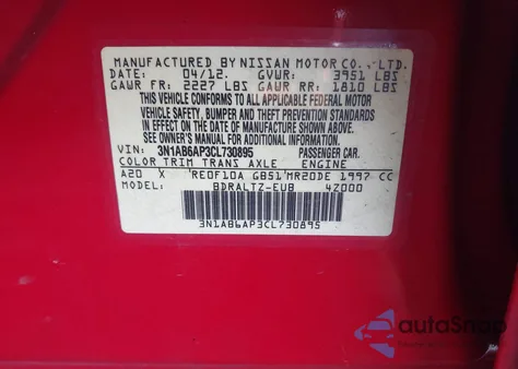 2012 Nissan Sentra 2.0 Sr z USA, uszkodzony, nr VIN 3N1AB6AP3CL730895
